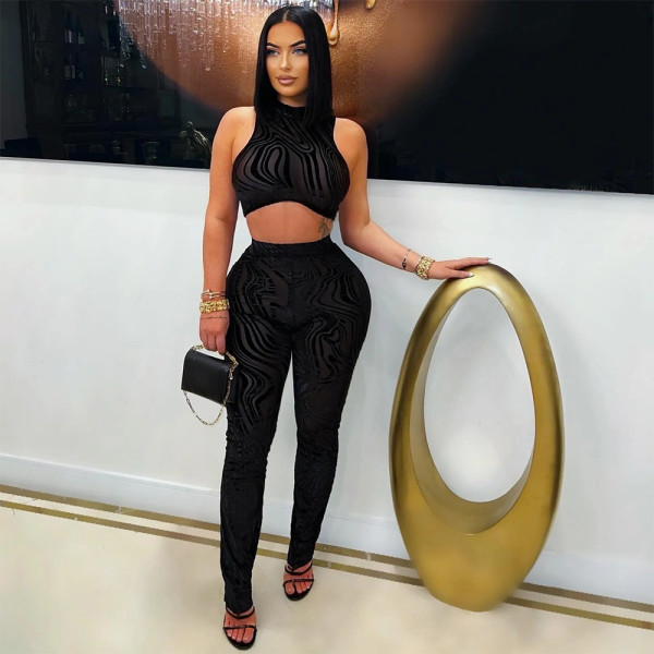 Sexy Sleeveless Print Tops Pencil Pants Suit CYA-901814