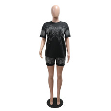 Short Sleeve Hot Drill Loose Two Piece Shorts Set CYA-901822