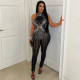 Mesh Hot Drill See Through Nightclub Jumpsuit CYA-901707