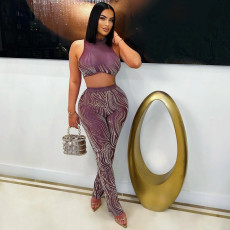 Sexy Sleeveless Print Tops Pencil Pants Suit CYA-901814