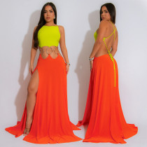 Sexy Tie Up Backless Split Maxi Dress CYA-901739