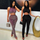 Sexy Sleeveless Print Tops Pencil Pants Suit CYA-901814