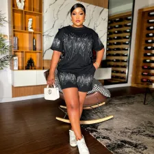 Short Sleeve Hot Drill Loose Two Piece Shorts Set CYA-901822