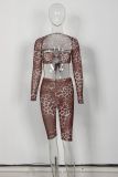 Fashion Slim Leopard Print Long Sleeve Short Top Cropped Pants Suit YWXS-XS-XSL445070