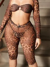 Fashion Slim Leopard Print Long Sleeve Short Top Cropped Pants Suit YWXS-XS-XSL445070