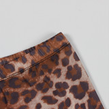 Fashion Slim Leopard Print Long Sleeve Short Top Cropped Pants Suit YWXS-XS-XSL445070