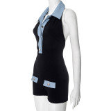 Color Block Slim Backless Rompers GDSF-D25RP046