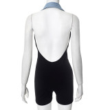 Color Block Slim Backless Rompers GDSF-D25RP046