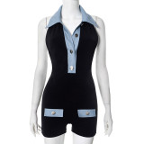 Color Block Slim Backless Rompers GDSF-D25RP046