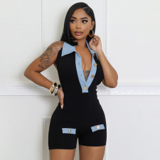 Color Block Slim Backless Rompers GDSF-D25RP046