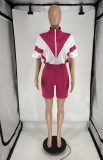 Short Sleeve Contrast Color Sport Shorts Suit FOSF-8806