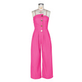 Solid Wrap Chest Metal Button Wide Leg Jumpsuit ZSD-0729