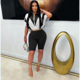 Short Sleeve Contrast Color Sport Shorts Suit FOSF-8806