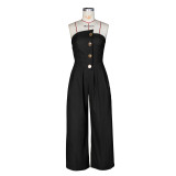 Solid Wrap Chest Metal Button Wide Leg Jumpsuit ZSD-0729