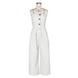 Solid Wrap Chest Metal Button Wide Leg Jumpsuit ZSD-0729