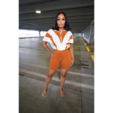 Short Sleeve Contrast Color Sport Shorts Suit FOSF-8806