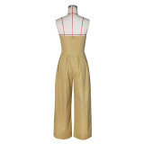 Solid Wrap Chest Metal Button Wide Leg Jumpsuit ZSD-0729