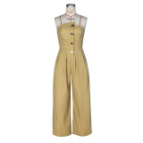 Solid Wrap Chest Metal Button Wide Leg Jumpsuit ZSD-0729
