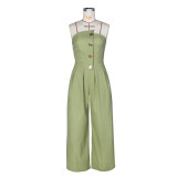 Solid Wrap Chest Metal Button Wide Leg Jumpsuit ZSD-0729