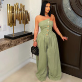 Solid Wrap Chest Metal Button Wide Leg Jumpsuit ZSD-0729