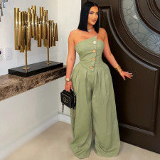 Solid Wrap Chest Metal Button Wide Leg Jumpsuit ZSD-0729