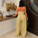 Solid Wrap Chest Metal Button Wide Leg Jumpsuit ZSD-0729
