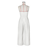 Solid Wrap Chest Metal Button Wide Leg Jumpsuit ZSD-0729