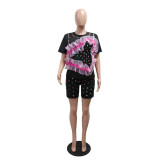 Hot Drill O Neck Casual Short Suit CYA-901823