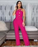 Sleeveless Big Button Sleeveless Sport Jumpsuit OSM-4477