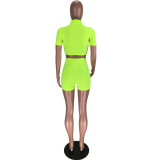 Solid Color Sport Short Sleeve Two Piece Shorts Set LM-9259