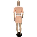 Print Short Sleeve Tight Two Piece Shorts Set LM-9336