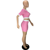 Print Short Sleeve Tight Two Piece Shorts Set LM-9336