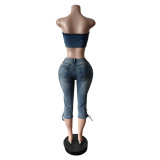 Fashion Tie Up Wrap Chest Two Piece Pants Set MEM-88639