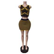 Knits Sleeveless Print Vest And Skirts Two Piece Set MEM-88638