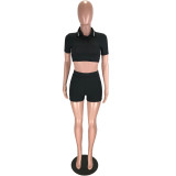Solid Color Sport Short Sleeve Two Piece Shorts Set LM-9259