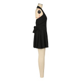 Solid Color Sleeveless Vest Pleated Skrits Suit AIL-313