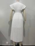 Solid Color Press Pleated Midi Dress OLYF-6177