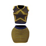 Knits Sleeveless Print Vest And Skirts Two Piece Set MEM-88638