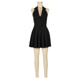 Solid Color Sleeveless Vest Pleated Skrits Suit AIL-313