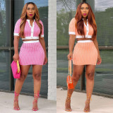 Print Short Sleeve Tight Two Piece Shorts Set LM-9336