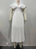 Solid Color Press Pleated Midi Dress OLYF-6177