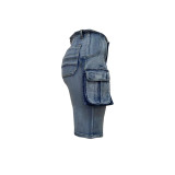 Loose Casual Pockets Denim Fifth Pants LSD-2413