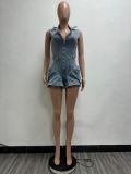 Sexy Zipper Sleeveless Denim Romper YMEF-53065