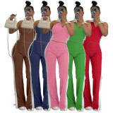 Contrast Color V Neck Zipper Two Piece Pants Set ASL-6787