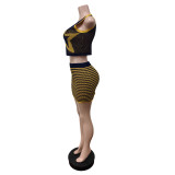Knits Sleeveless Print Vest And Skirts Two Piece Set MEM-88638