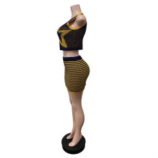 Knits Sleeveless Print Vest And Skirts Two Piece Set MEM-88638