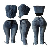 Fashion Tie Up Wrap Chest Two Piece Pants Set MEM-88639