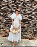 Solid Color Press Pleated Midi Dress OLYF-6177