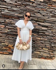 Solid Color Press Pleated Midi Dress OLYF-6177