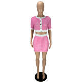 Print Short Sleeve Tight Two Piece Shorts Set LM-9336